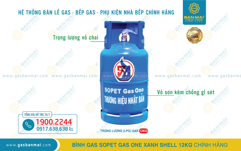 Bình Gas SOPET xanh dương 12kg chính hãng
