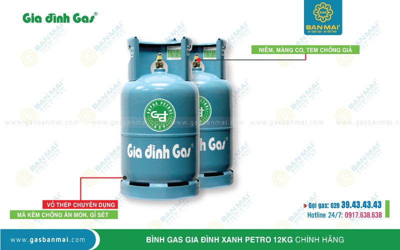 bình gas Gia đình 12kg xanh Petro 12kg