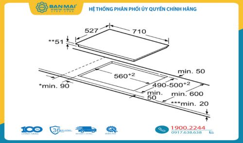 Kích thước khoét đá bếp từ 4 Vùng Nấu Bosch PVS775FC5E