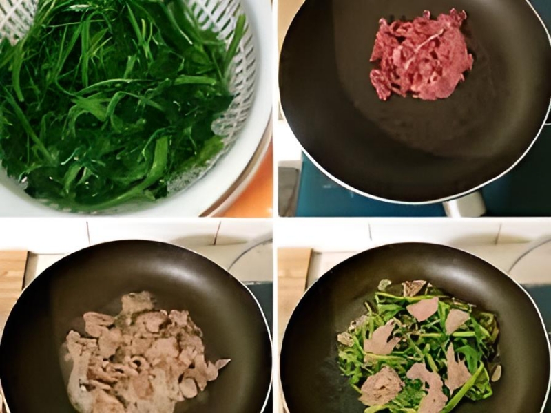 cách làm thịt bò xào rau muống