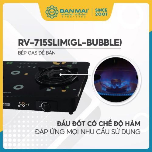 Bếp gas Rinnai RV-715Slim(GL-Bubble)-có đầu hâm tiện lợi